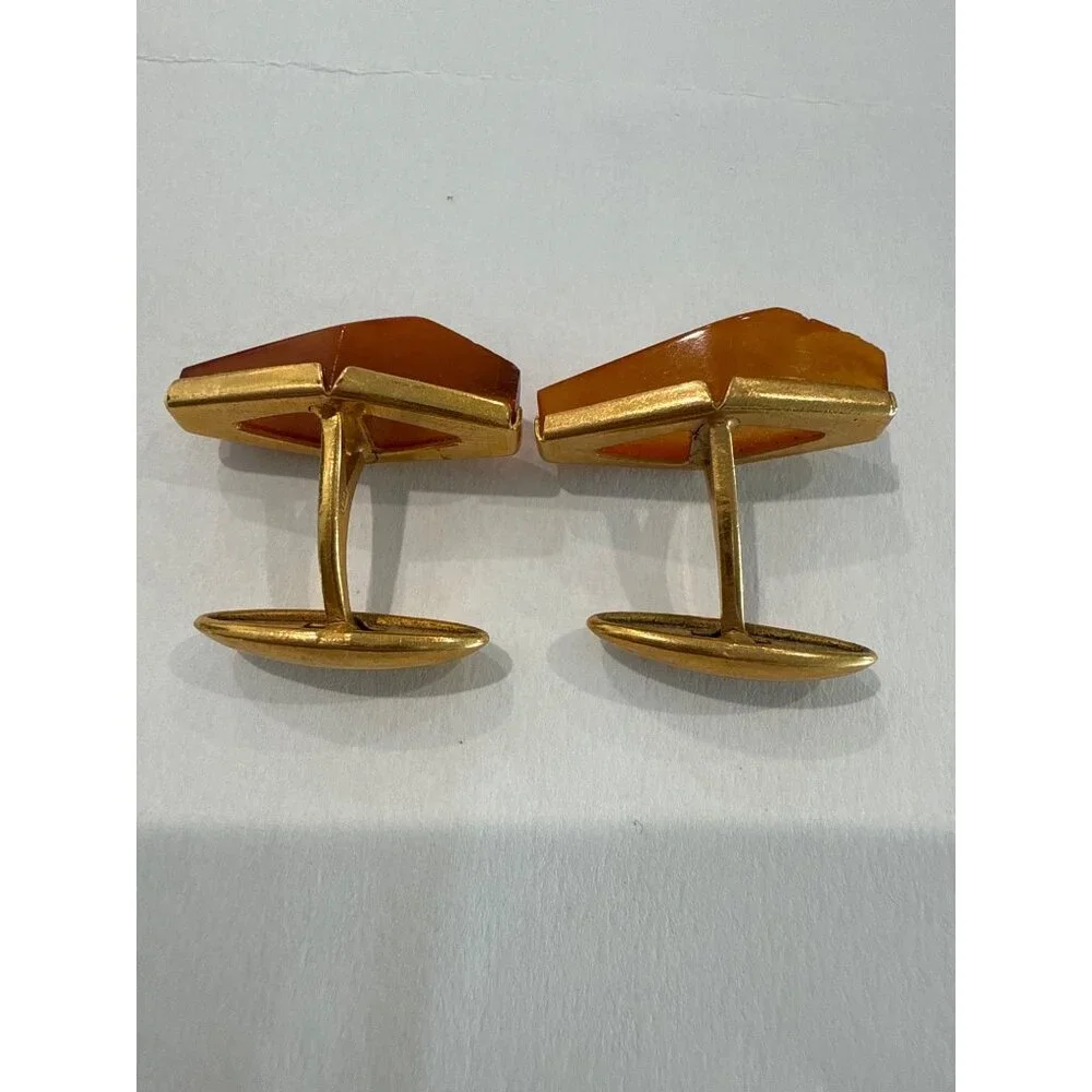 Vintage Soviet Amber Cufflinks Diamond-shaped